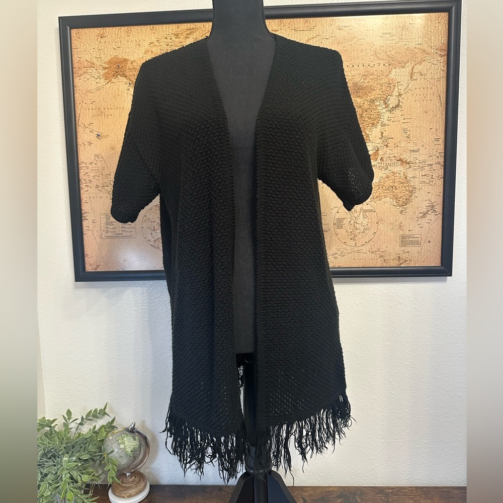 OhMG! black fringe open sweater